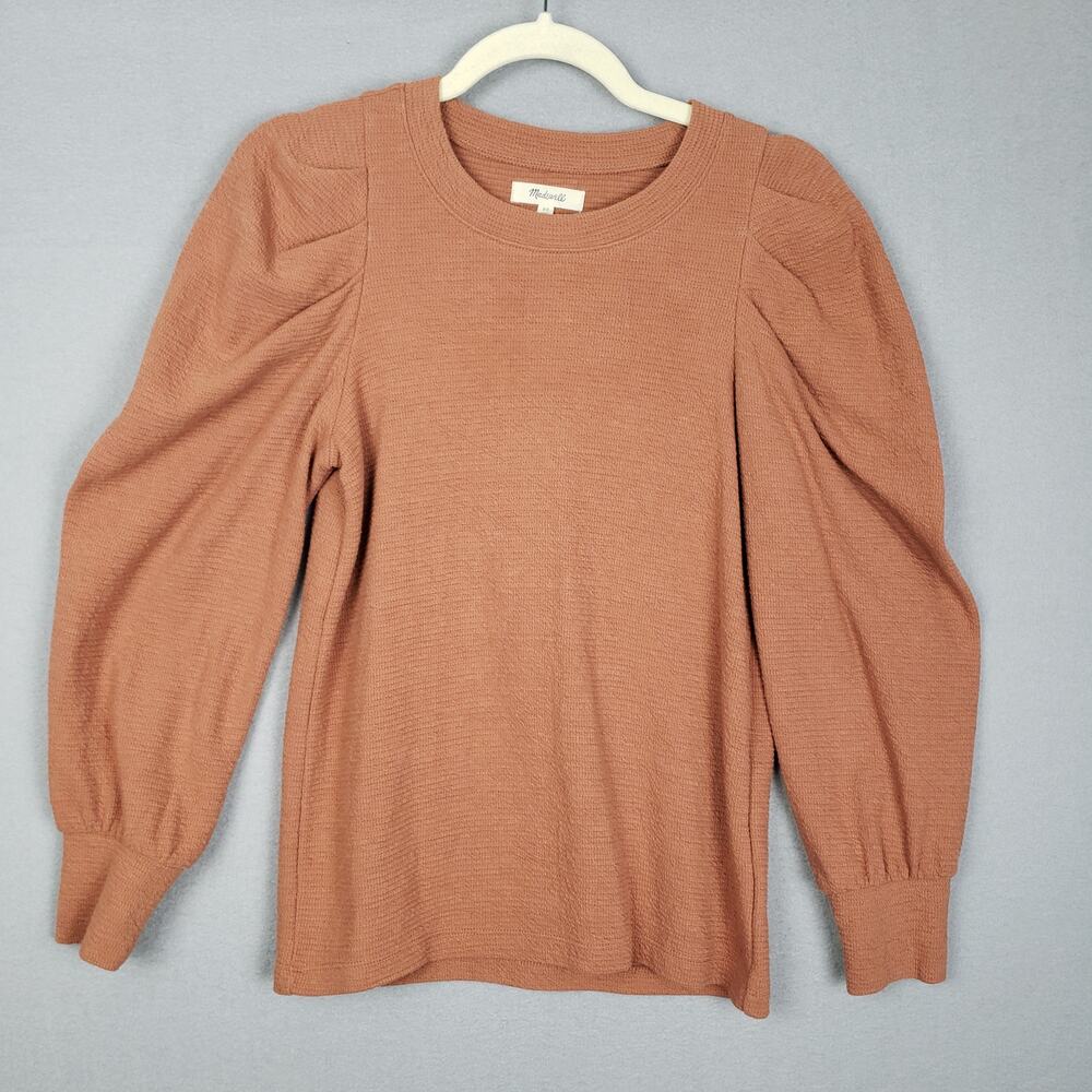 Madewell Size XS Pleated Statement Puff Sleeve Top‎ Amber Orange Fall Classic